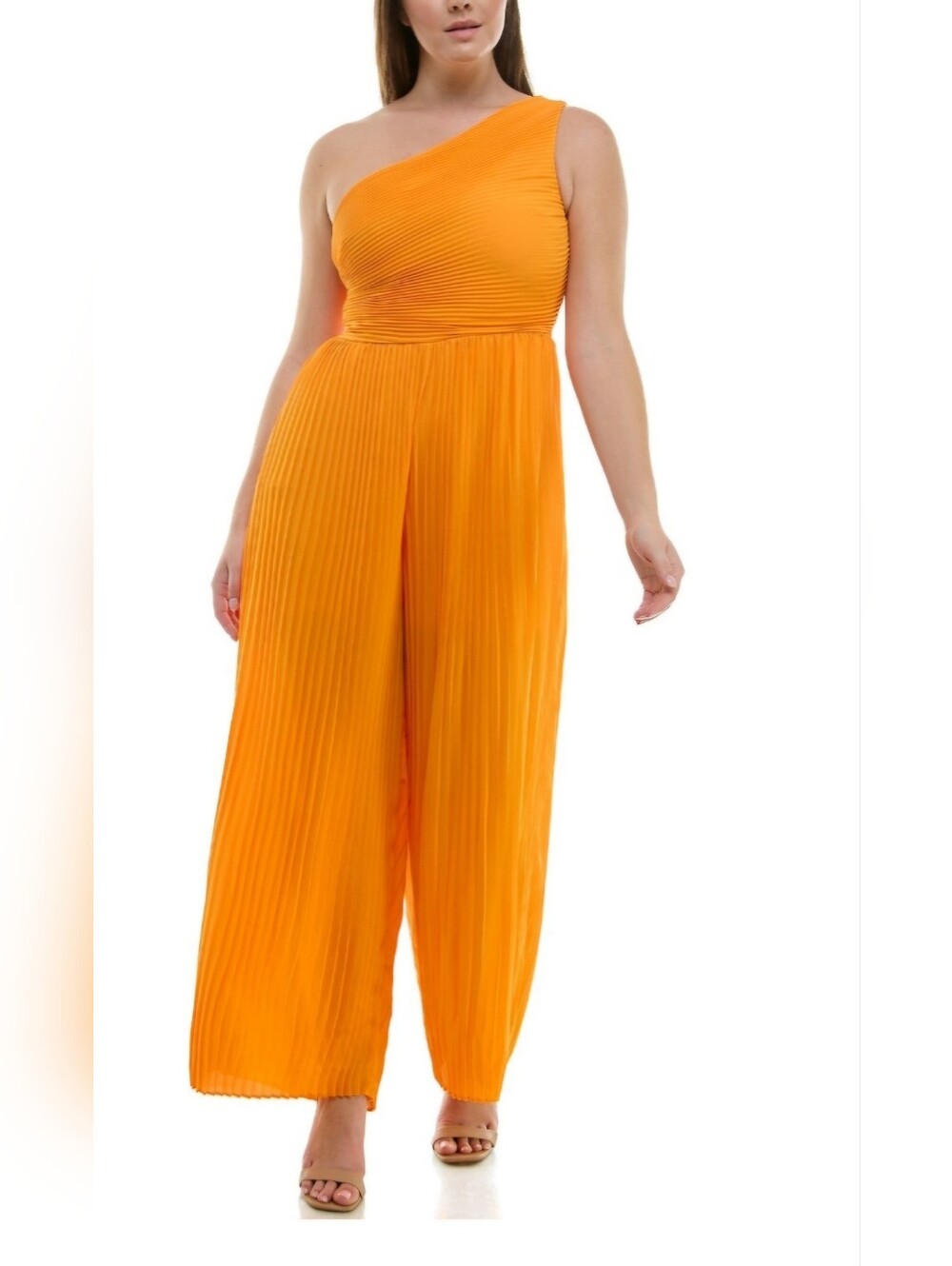 One-Shoulder Orange Pleated Jumpsuit